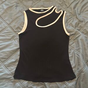 SHEIN Asymmetrical Black and Cream Sleeveless Tank Top